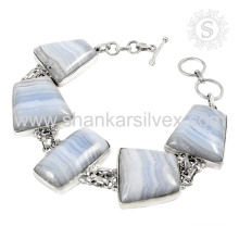 Blue Lace Agate Silver Bracelet 925 Sterling Silver Jewelry Handmade Indian Jewelry